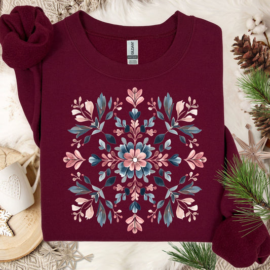Winter Floral Boho Snowflake Sweatshirt