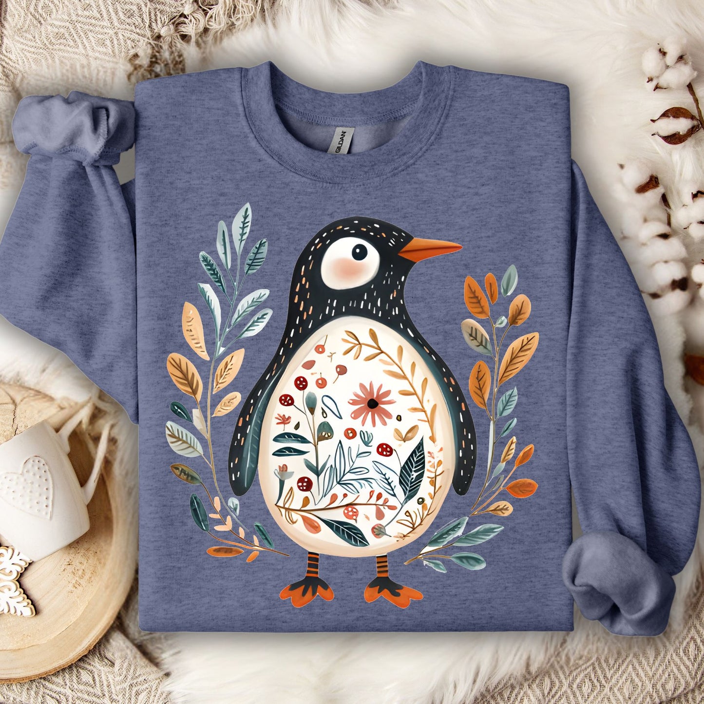 Winter Folk Art Penguin Sweatshirt
