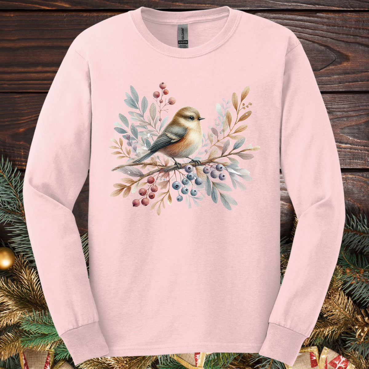 Winter Sparrow Watercolor Long Sleeve Tee