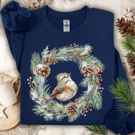 Winter Wren in Evergreen Wreath Sweatshirt