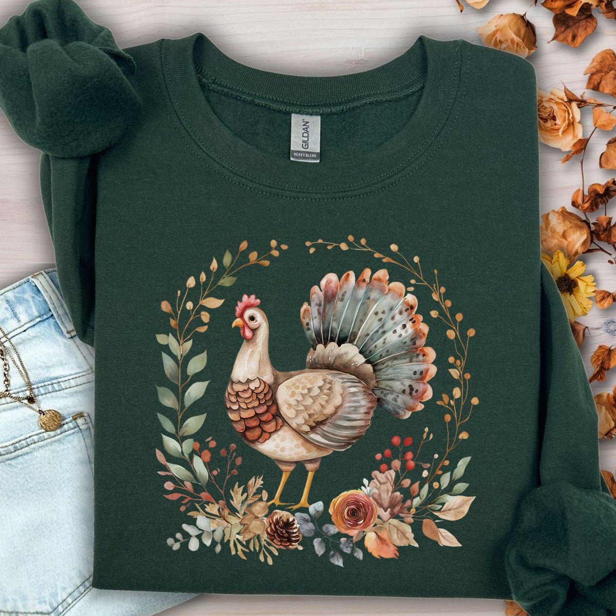 Thanksgiving Turkey & Floral Wreath Sweatshirt
