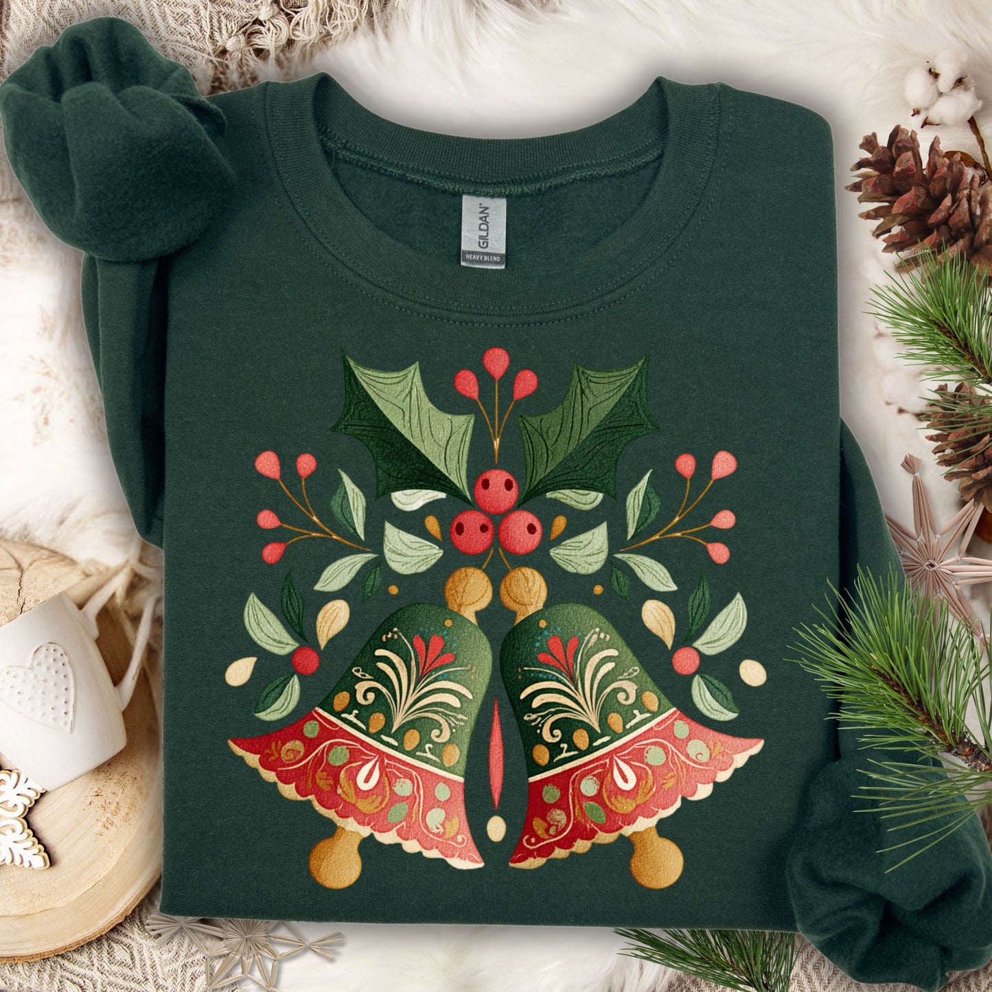 Folk Art Christmas Bells Sweatshirt