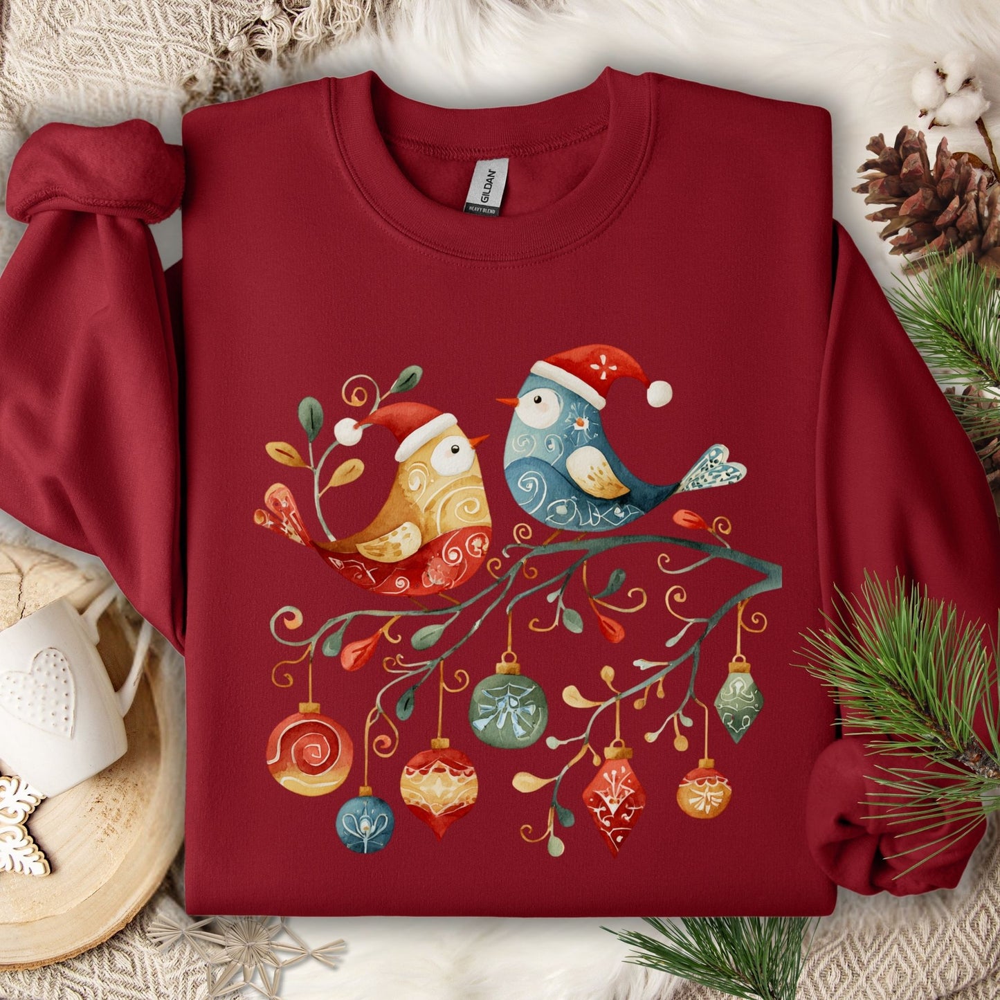 Folk Art Christmas Birds Sweatshirt