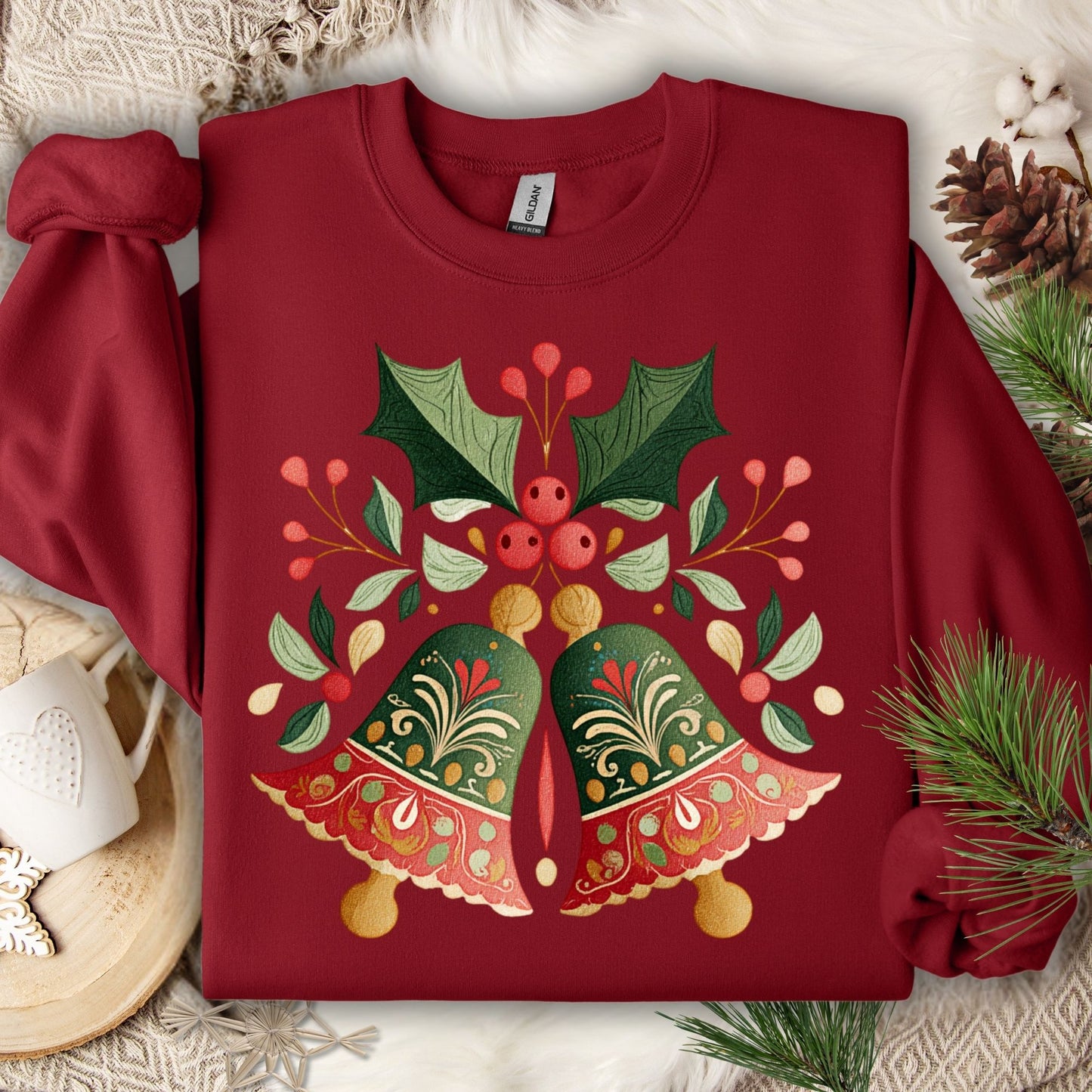 Folk Art Christmas Bells Sweatshirt