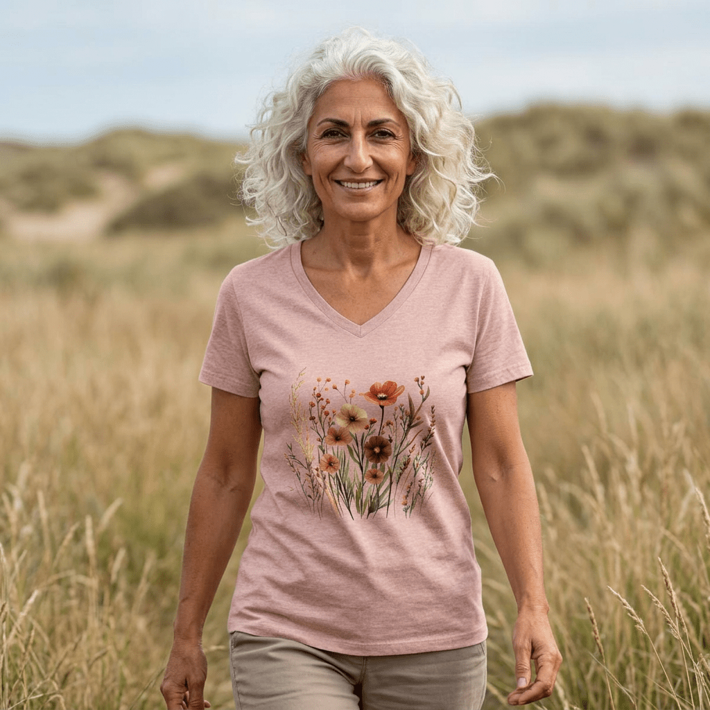 Autumn Wildflowers & Poppies V-Neck Tee