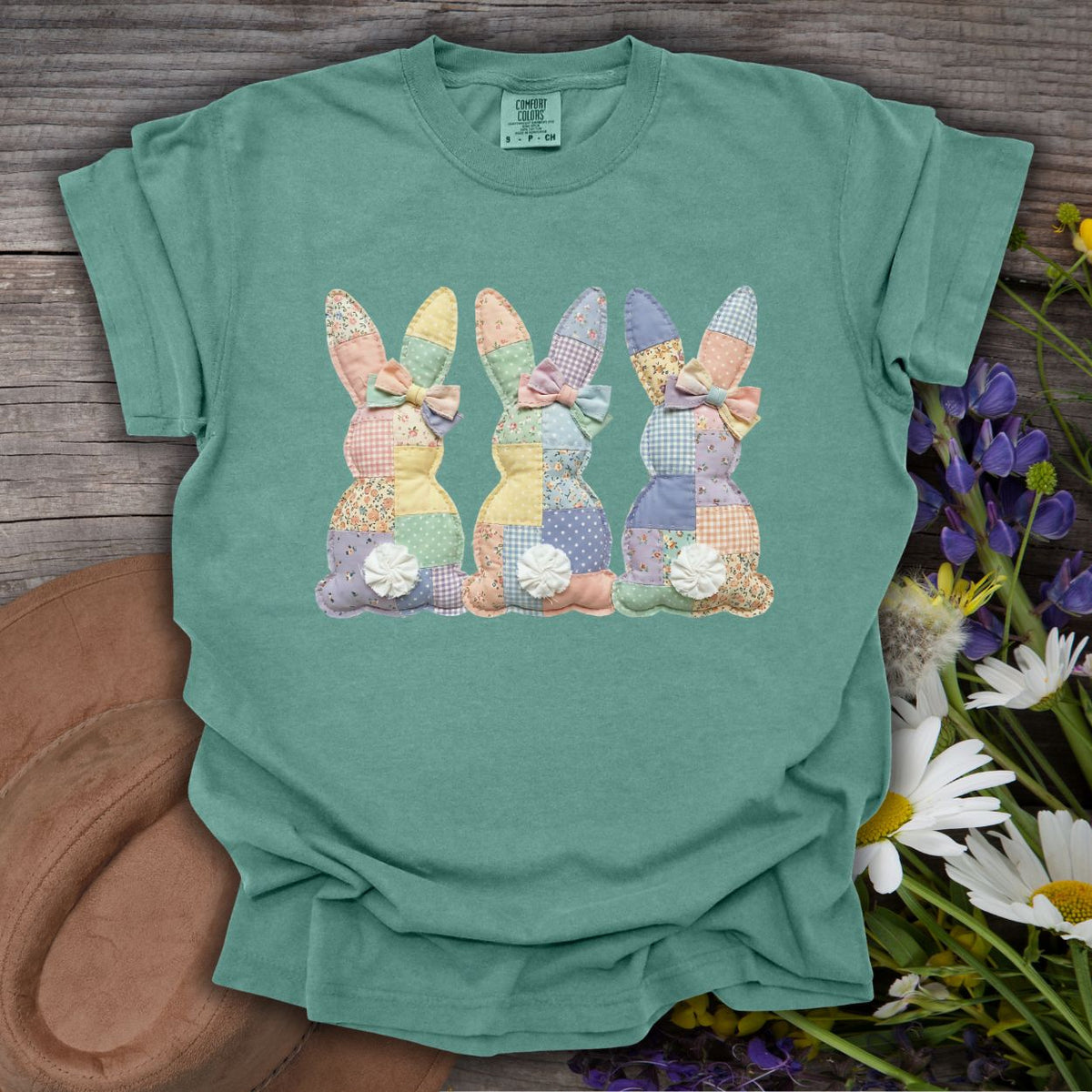 Faux Patchwork Easter Bunny Trio T-Shirt