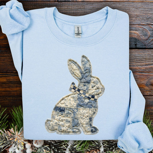 Faux Patchwork Country Bunny Sweatshirt