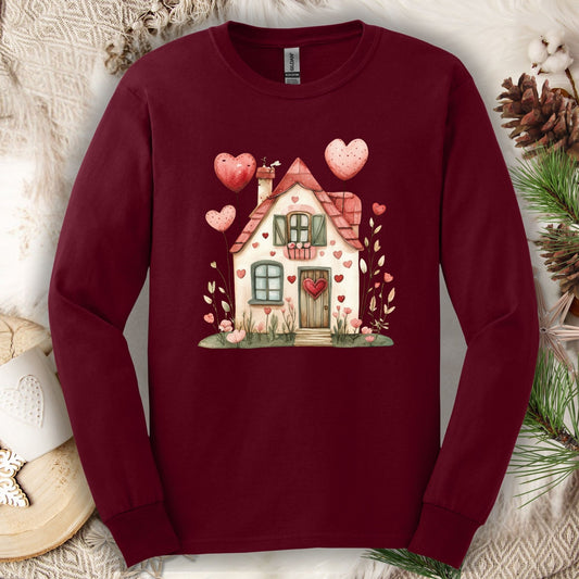 Sweet Pink and Green Valentine's Cottage Long Sleeve Tee