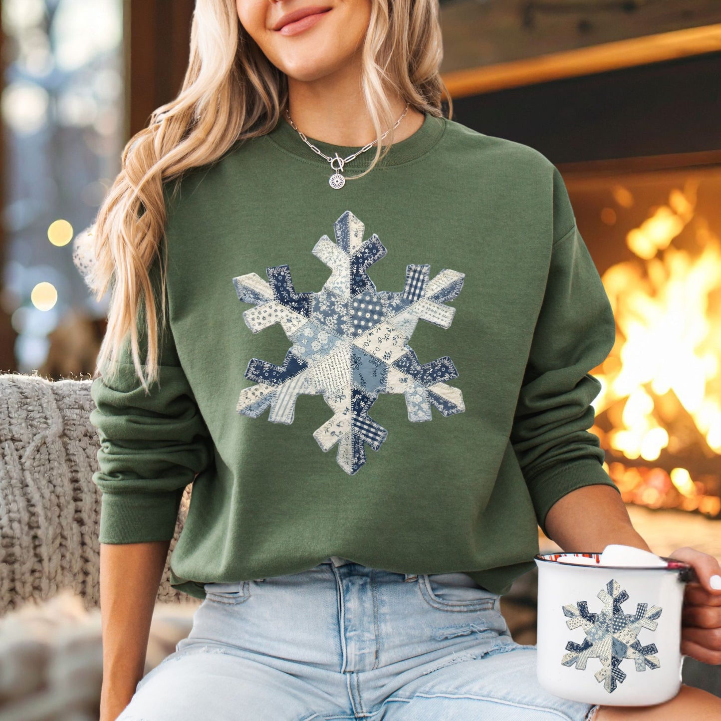 Faux Patchwork Country Snowflake Sweatshirt