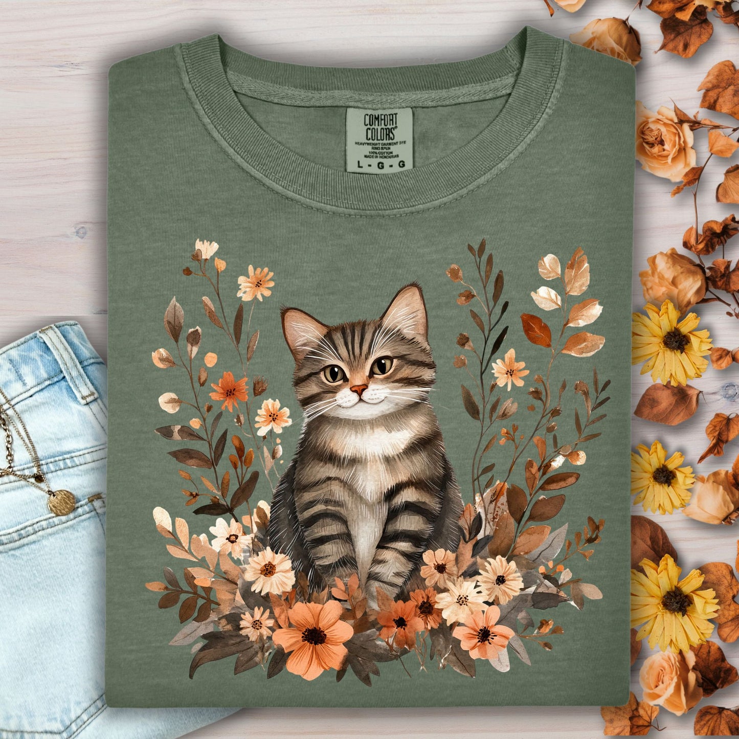 Autumn Striped Cat T-Shirt