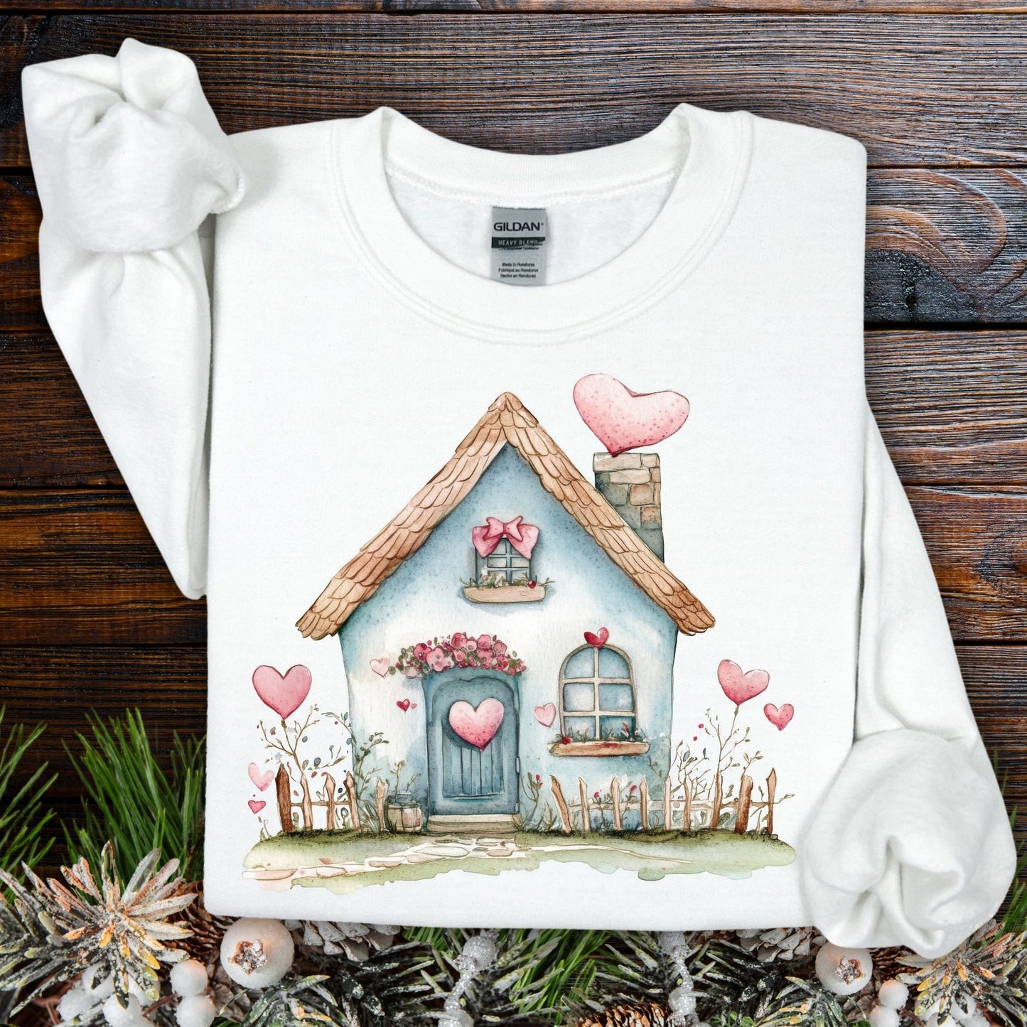 Cute Blue Valentine's Cottage Sweatshirt