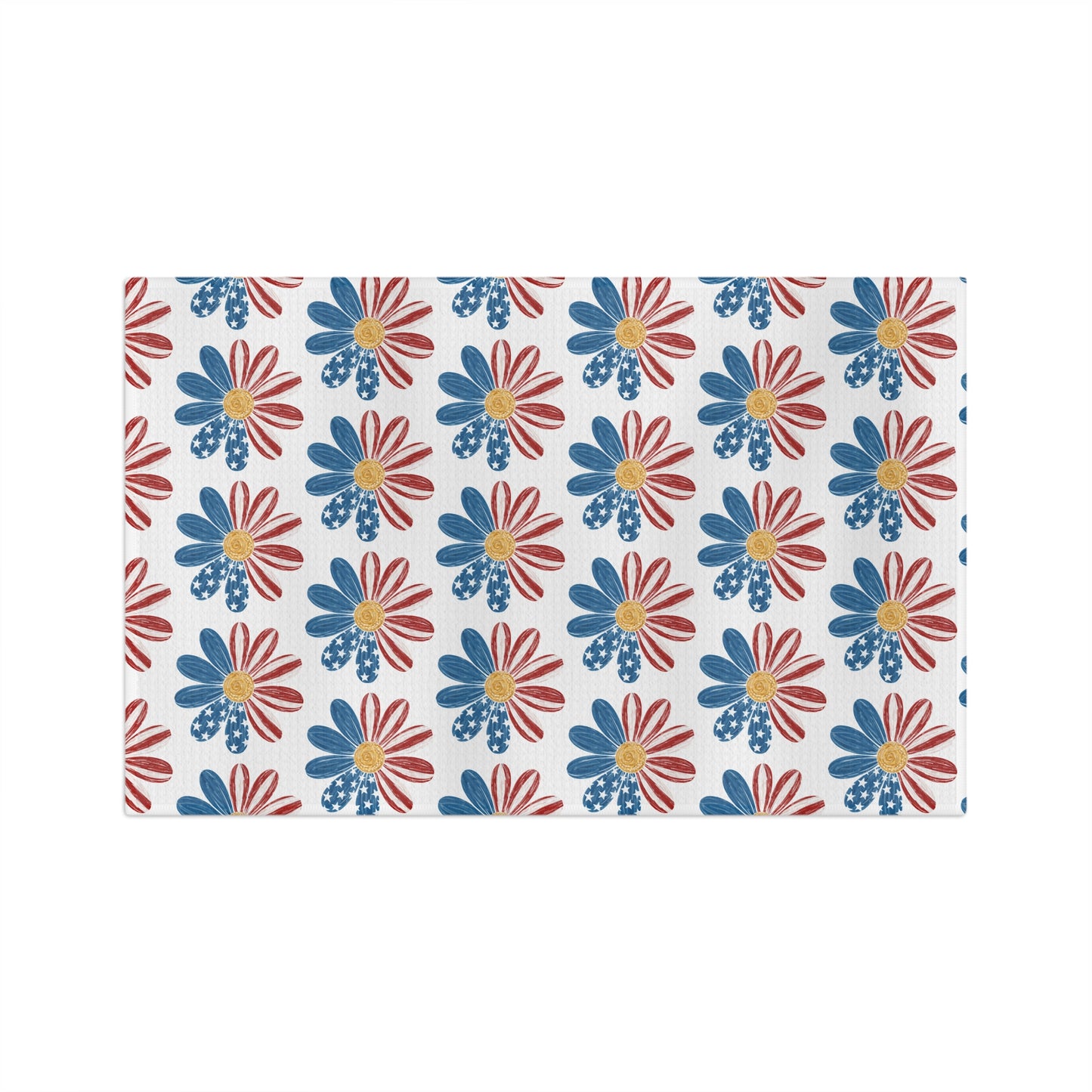 Patriotic American Flag Daisy Pattern Tea Towel