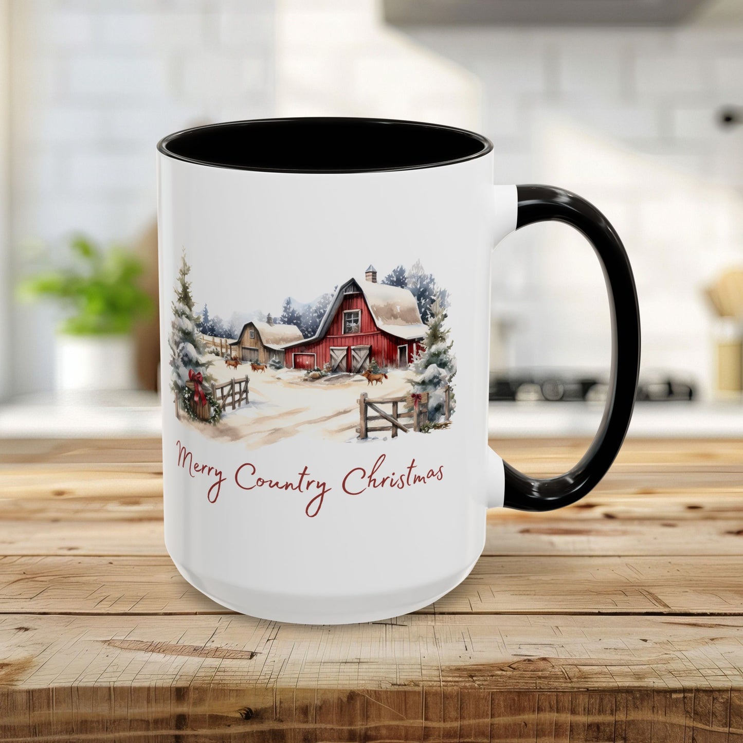 Merry Country Christmas with Red Barn Mug (11/15oz)