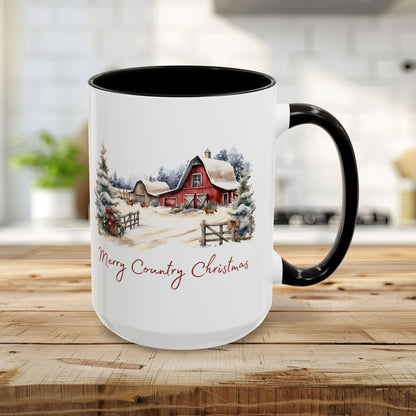 Merry Country Christmas with Red Barn Mug (11/15oz)
