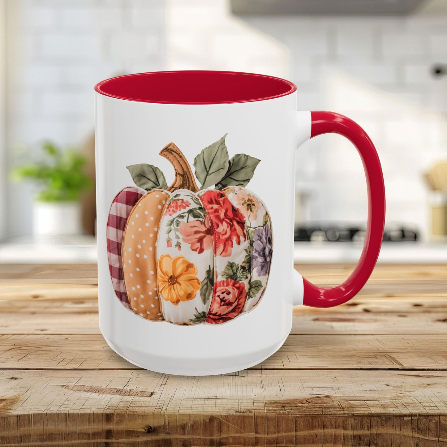 Floral & Plaid Patchwork Pumpkin Mug (11/15oz)