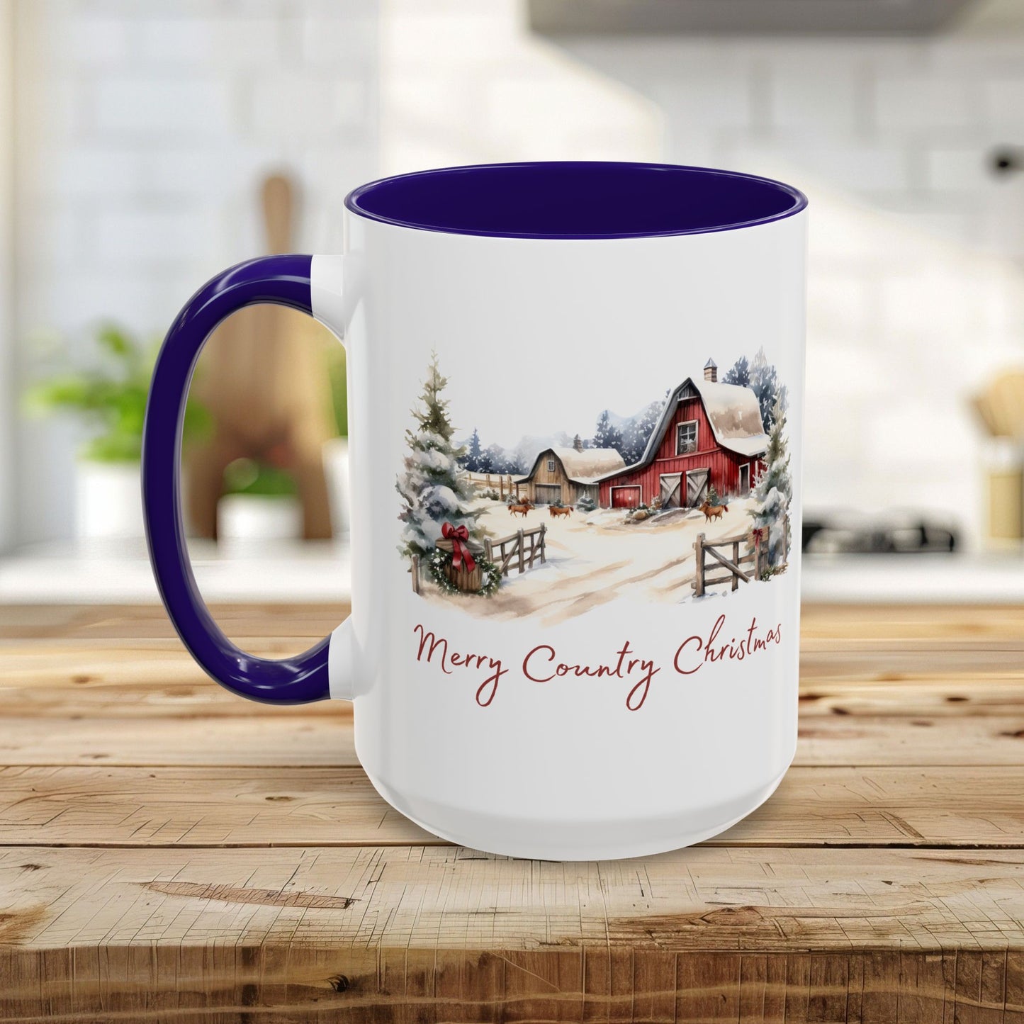 Merry Country Christmas with Red Barn Mug (11/15oz)