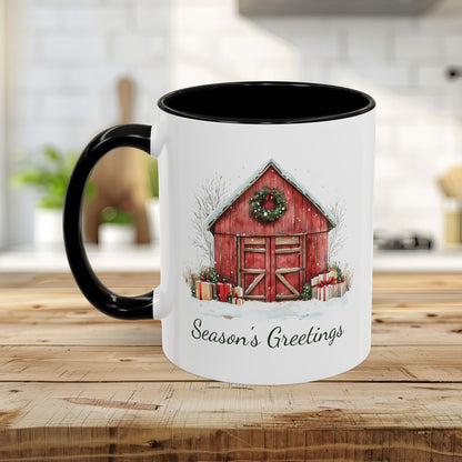 Snowy Christmas Red Barn with Gifts Mug (11/15oz)