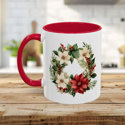 Holiday Poinsettia Wreath Mug (11/15oz)