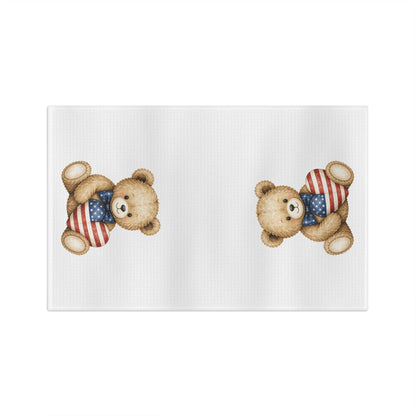 Patriotic Teddy Bear with American Flag Heart Tea Towel