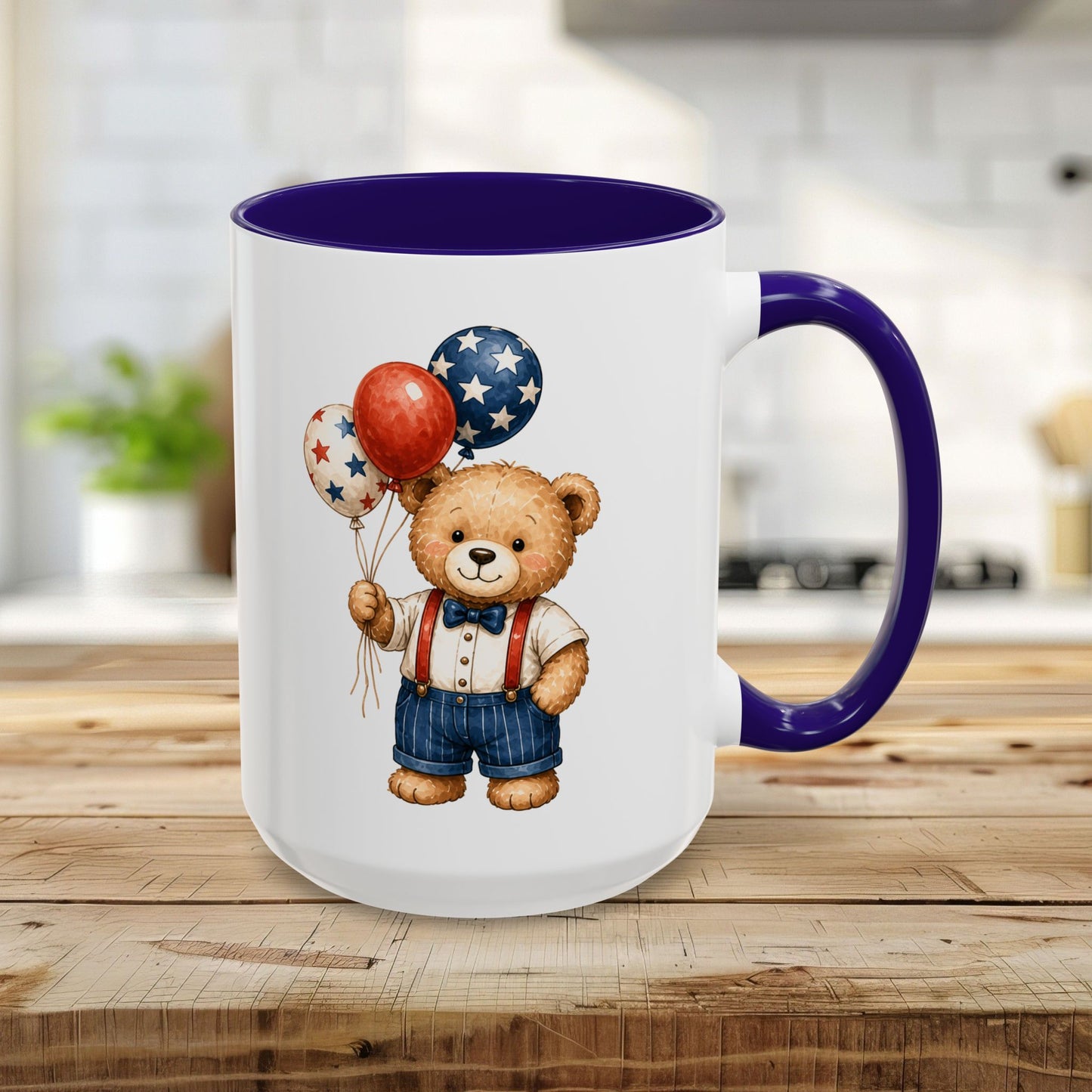 Patriotic Teddy Bear with Star Balloons Mug (11/15oz)