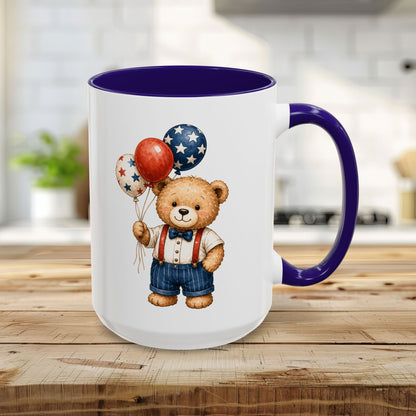 Patriotic Teddy Bear with Star Balloons Mug (11/15oz)