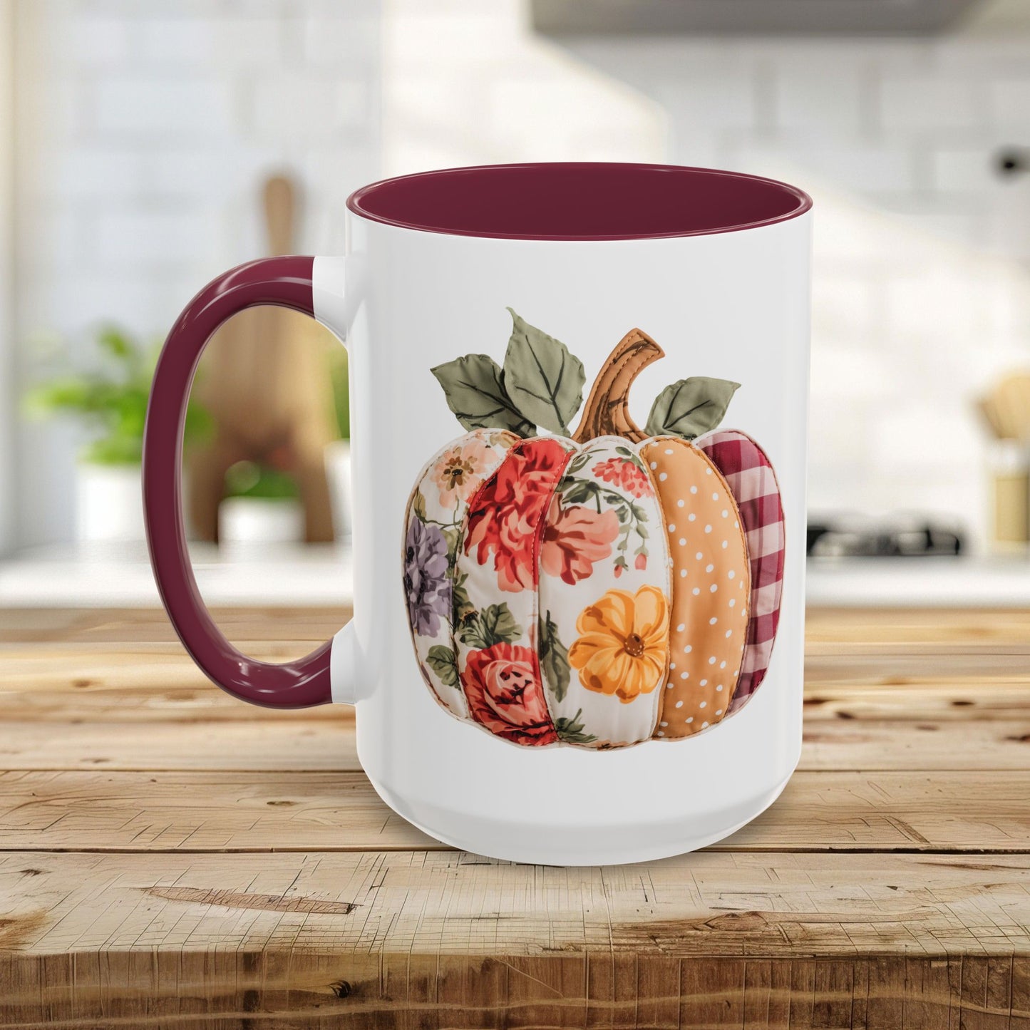 Floral & Plaid Patchwork Pumpkin Mug (11/15oz)