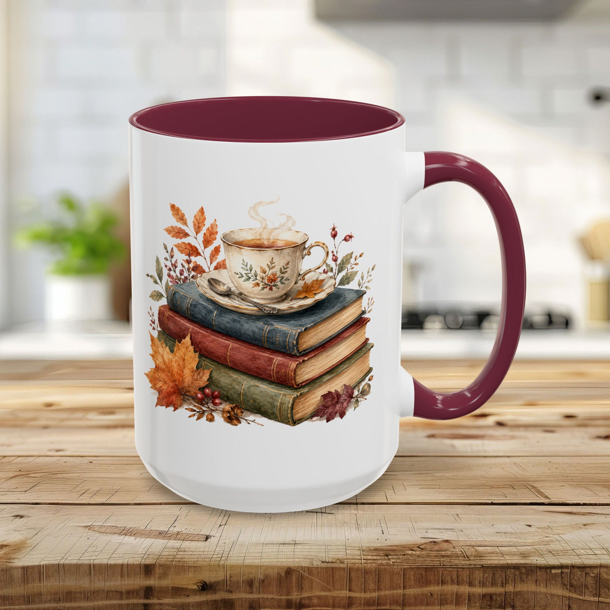 Autumn Cozy Books & Teacup Mug (11/15oz)