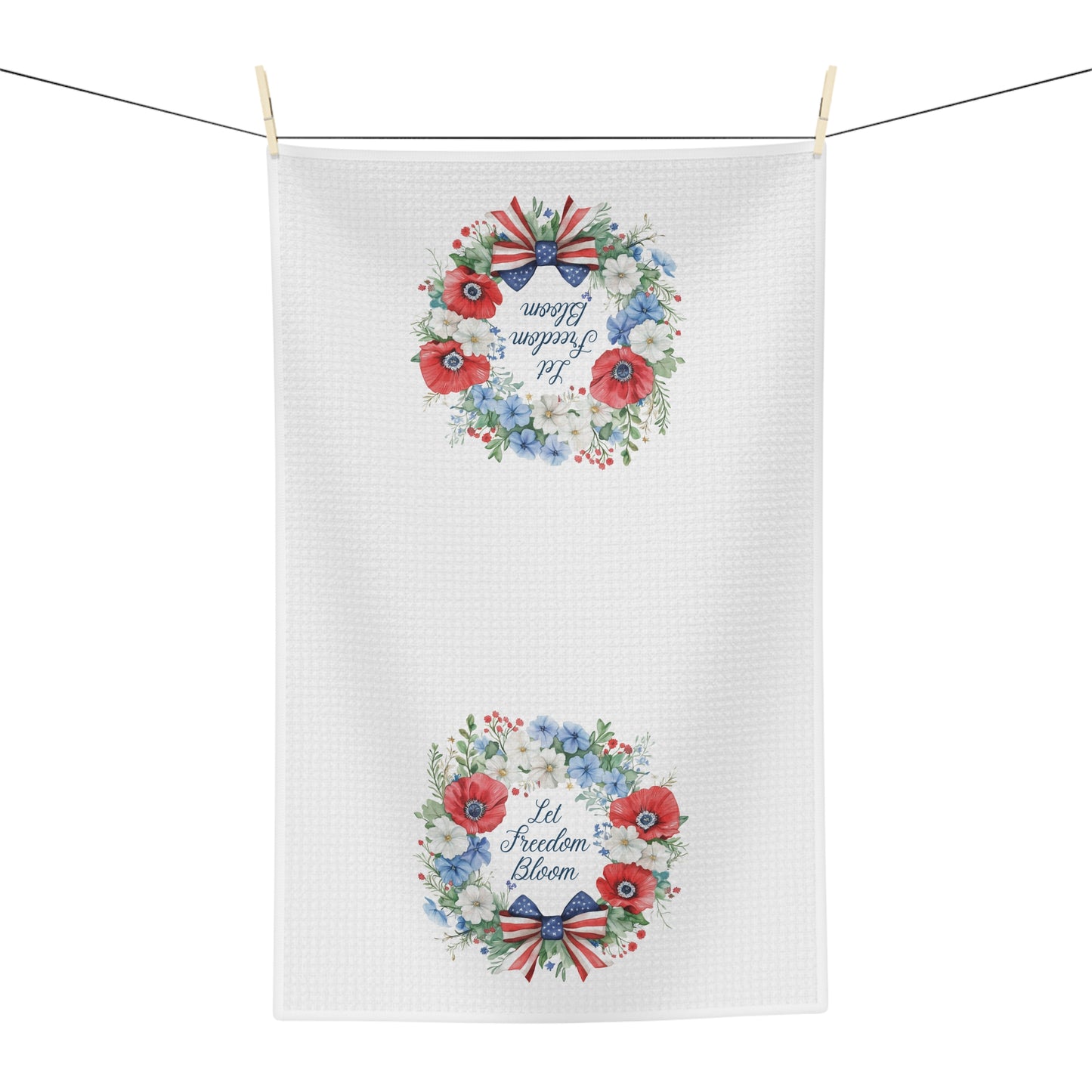 Let Freedom Bloom Patriotic Floral Wreath Tea Towel