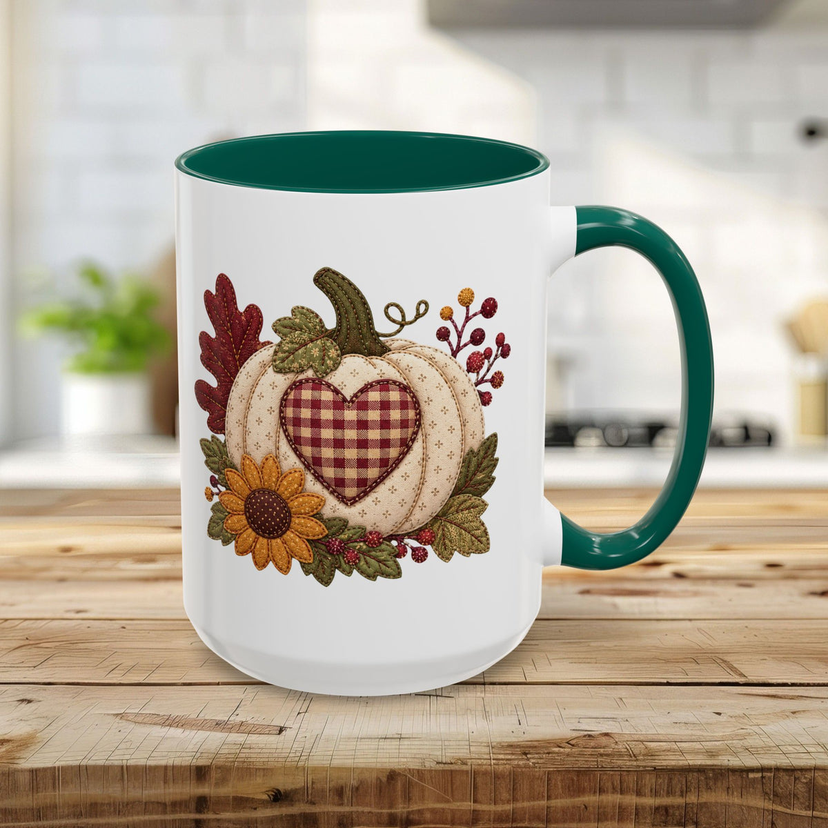Faux Patchwork Pumpkin Heart Mug (11/15oz)