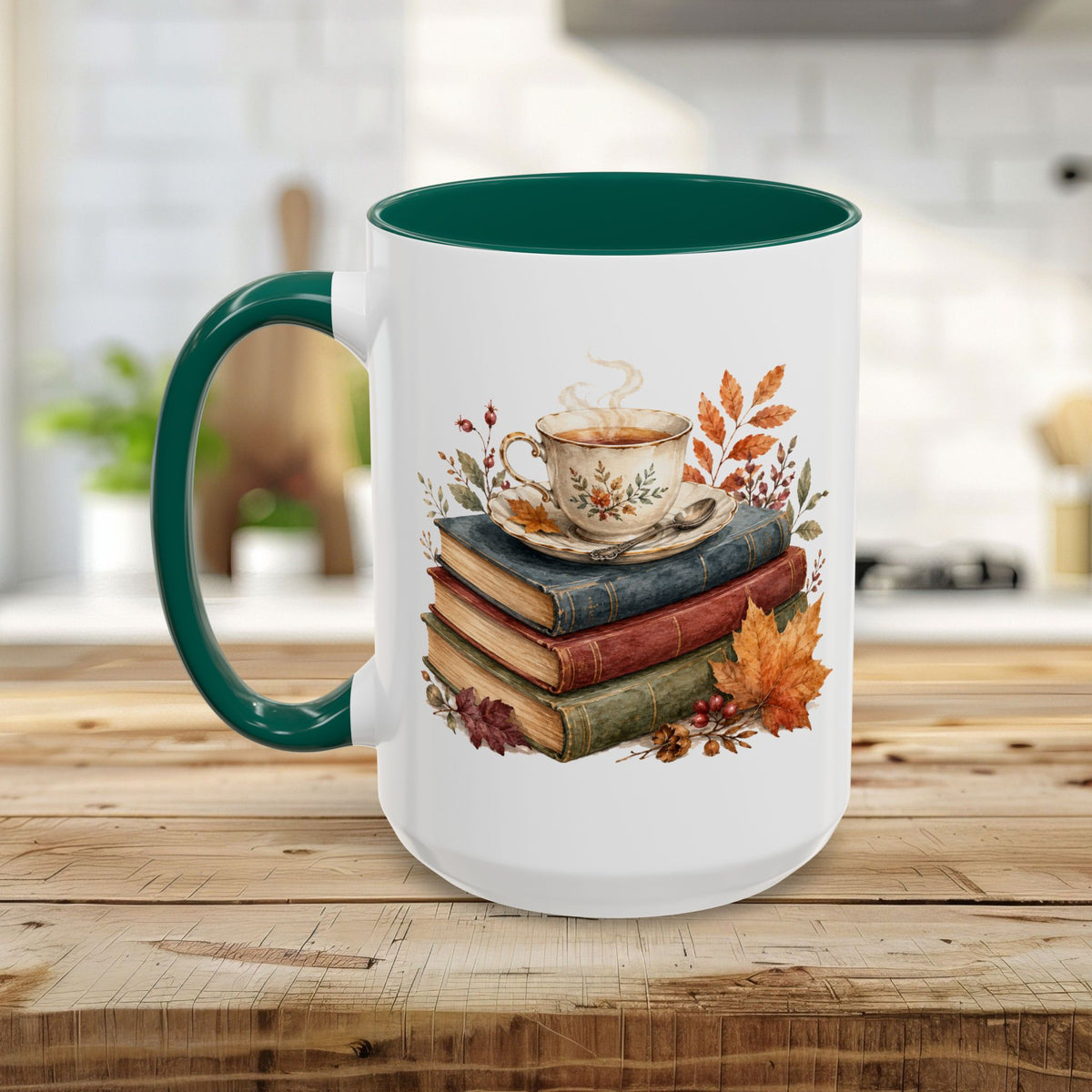 Autumn Cozy Books & Teacup Mug (11/15oz)