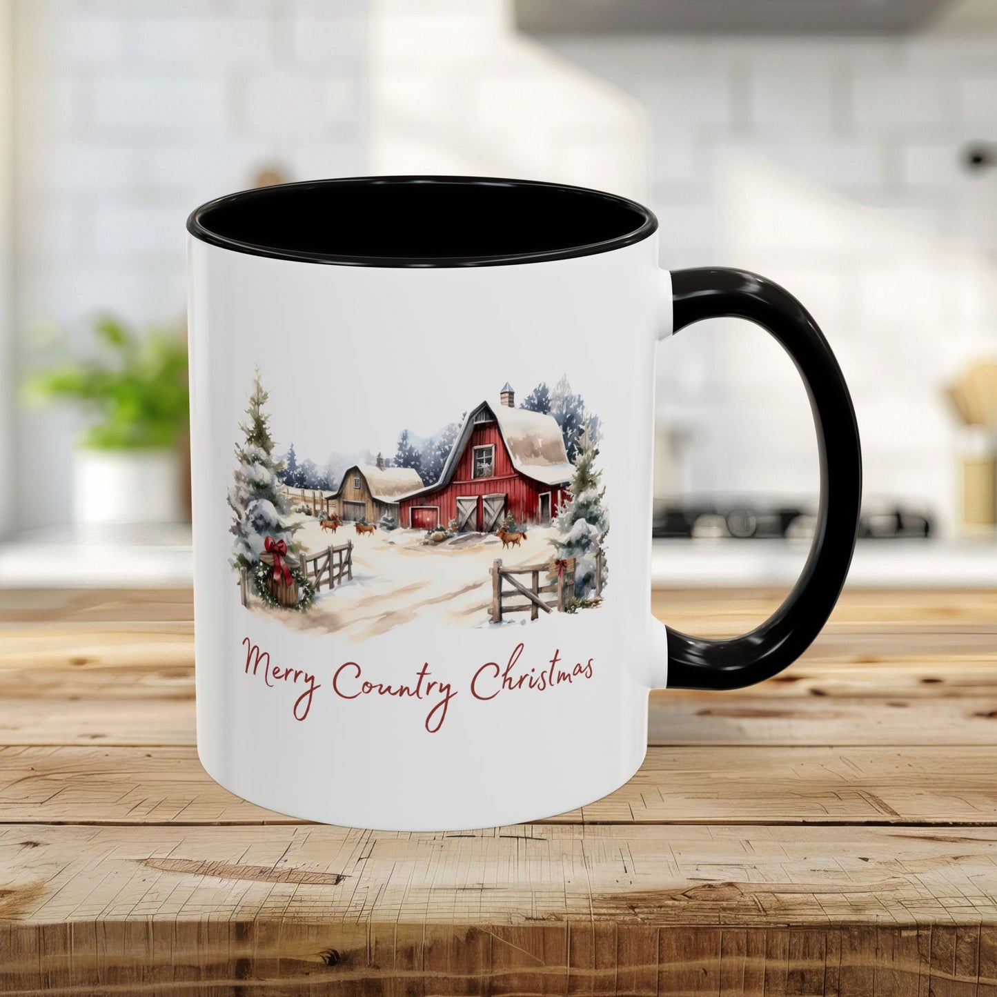 Merry Country Christmas with Red Barn Mug (11/15oz)