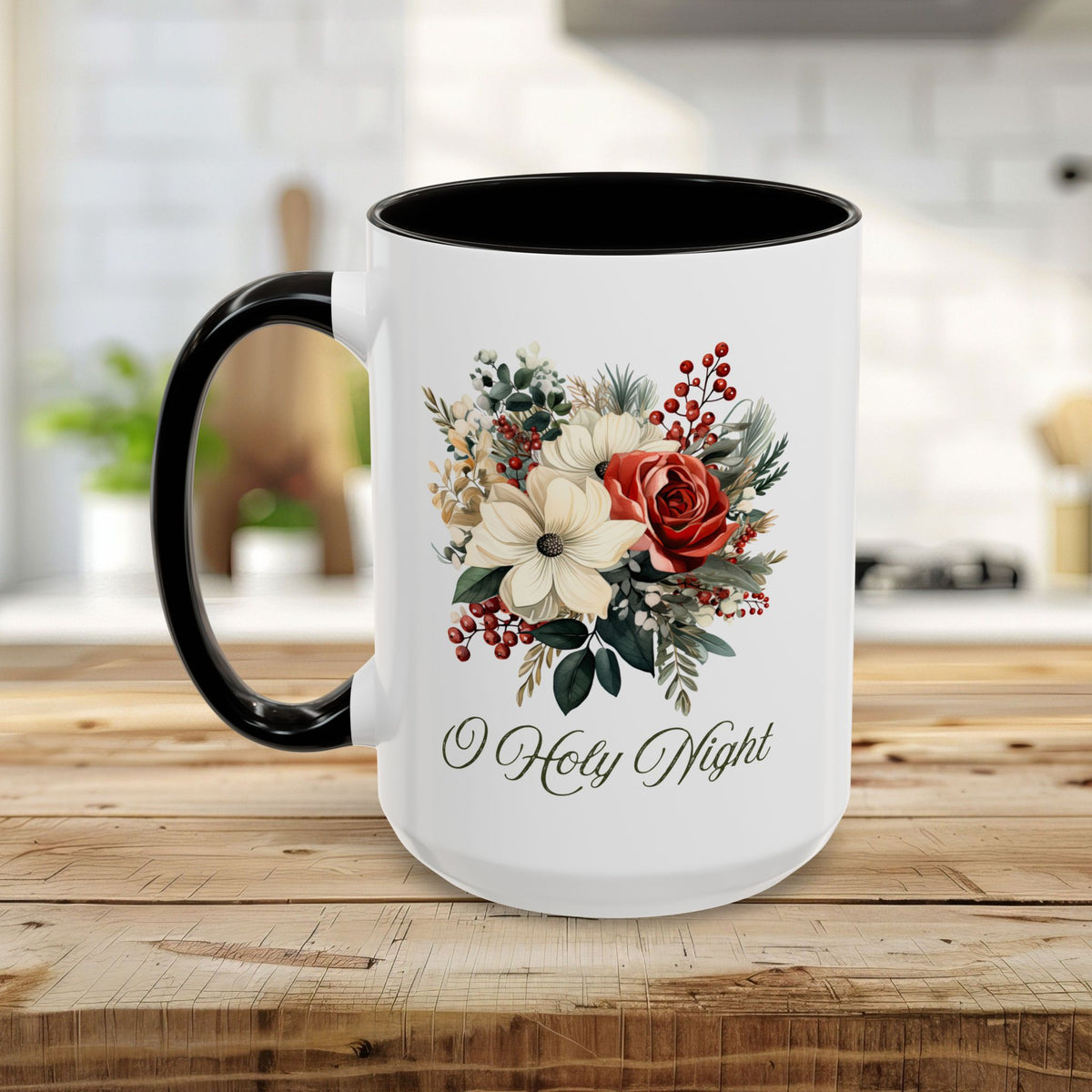 O Holy Night Christmas Floral Mug (11/15oz)