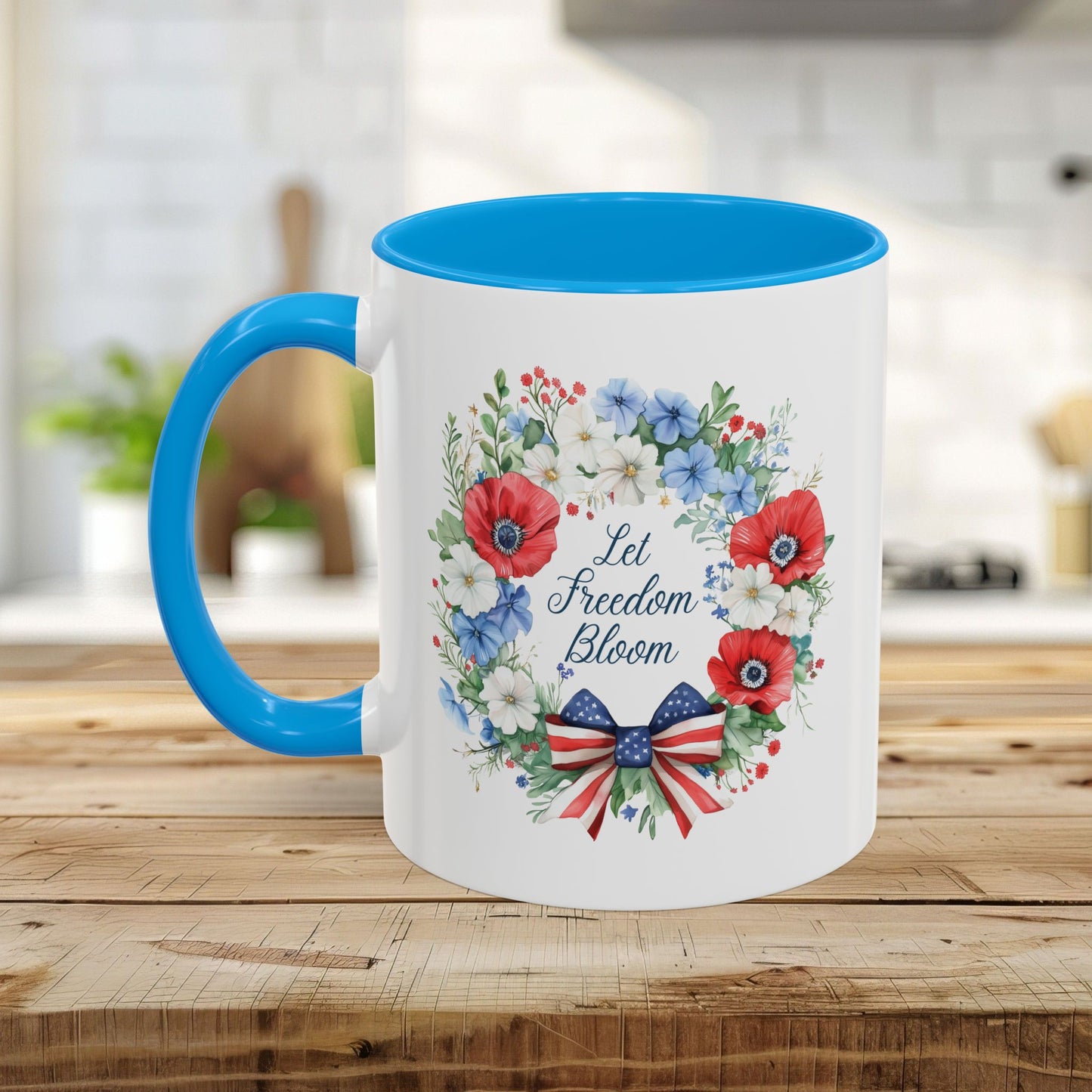Let Freedom Bloom Patriotic Floral Wreath Mug (11/15oz)