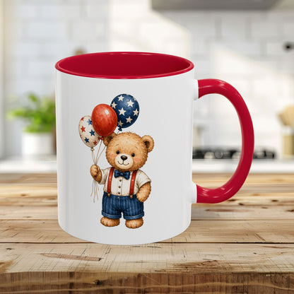 Patriotic Teddy Bear with Star Balloons Mug (11/15oz)
