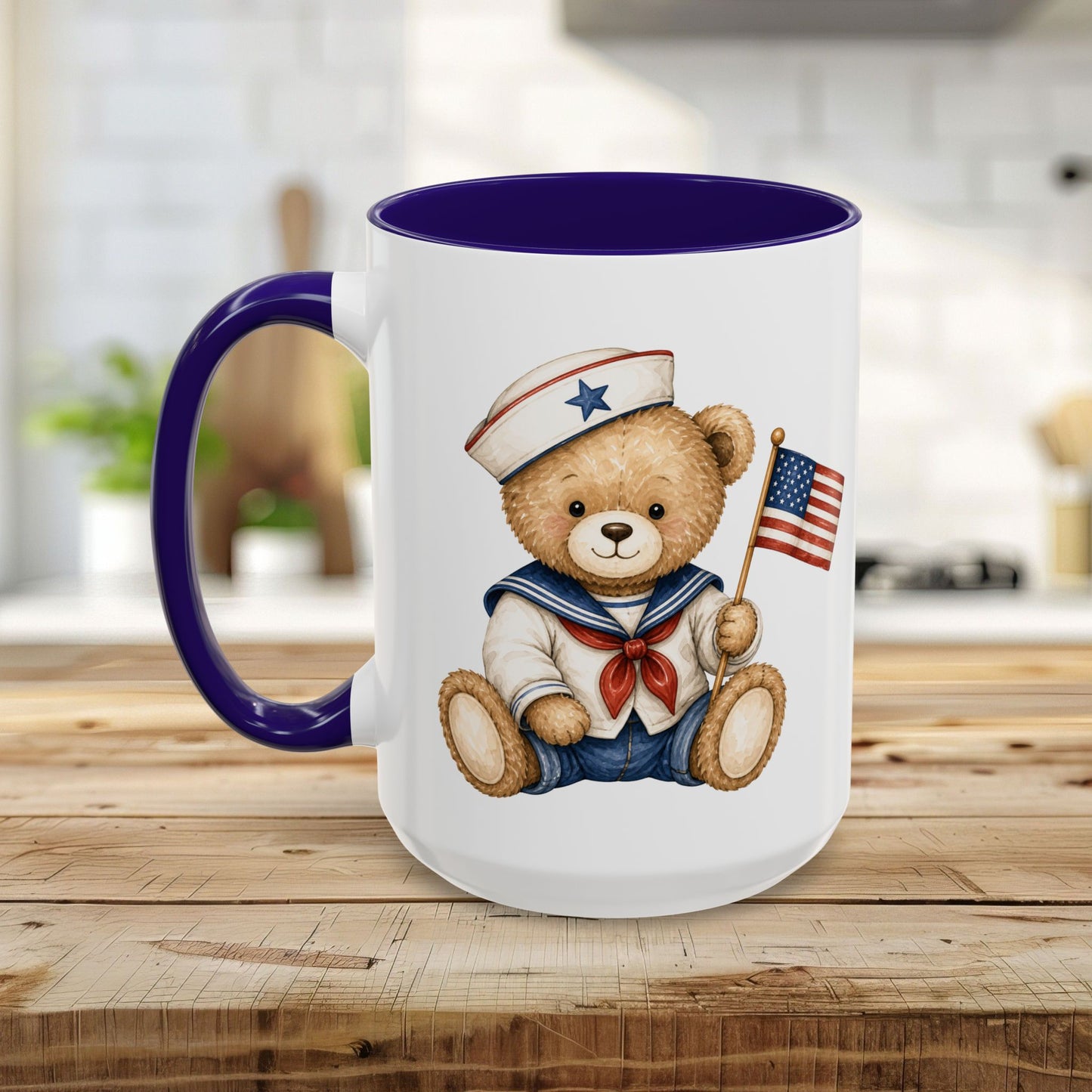 Patriotic Teddy Bear Sailor with Flag Mug (11/15oz)