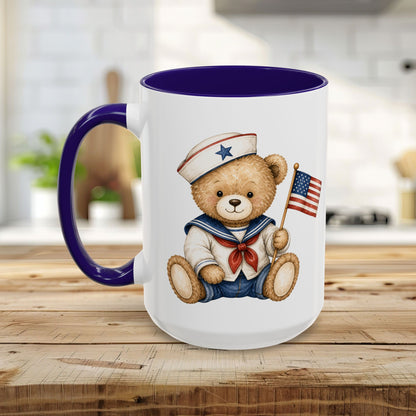 Patriotic Teddy Bear Sailor with Flag Mug (11/15oz)
