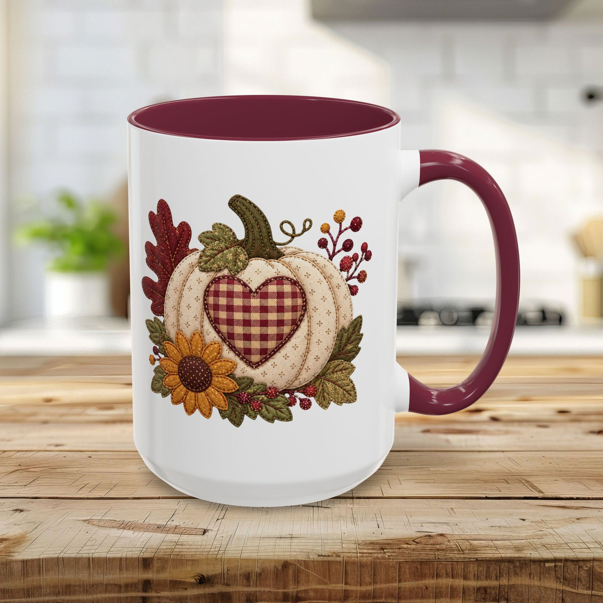 Faux Patchwork Pumpkin Heart Mug (11/15oz)