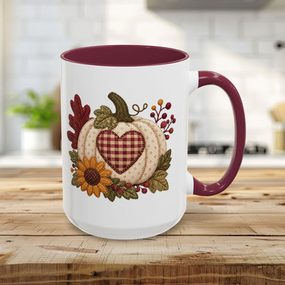 Faux Patchwork Pumpkin Heart Mug (11/15oz)