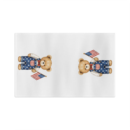 Patriotic Teddy Bear Boy with Flag Tea Towel