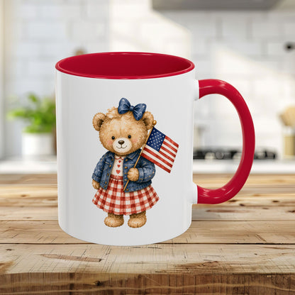 Patriotic Teddy Bear Girl with Gingham Dress (11/15oz)