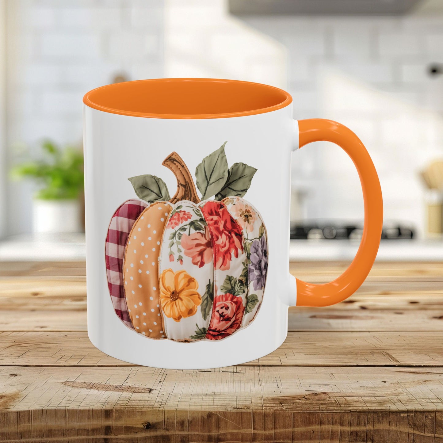 Floral & Plaid Patchwork Pumpkin Mug (11/15oz)