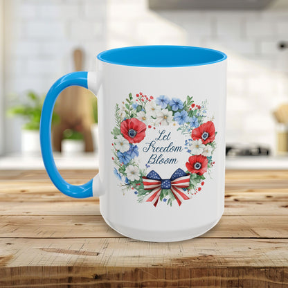 Let Freedom Bloom Patriotic Floral Wreath Mug (11/15oz)