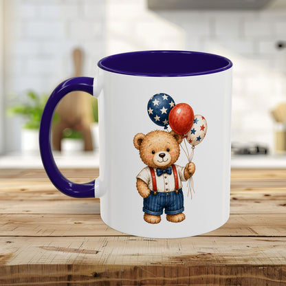 Patriotic Teddy Bear with Star Balloons Mug (11/15oz)