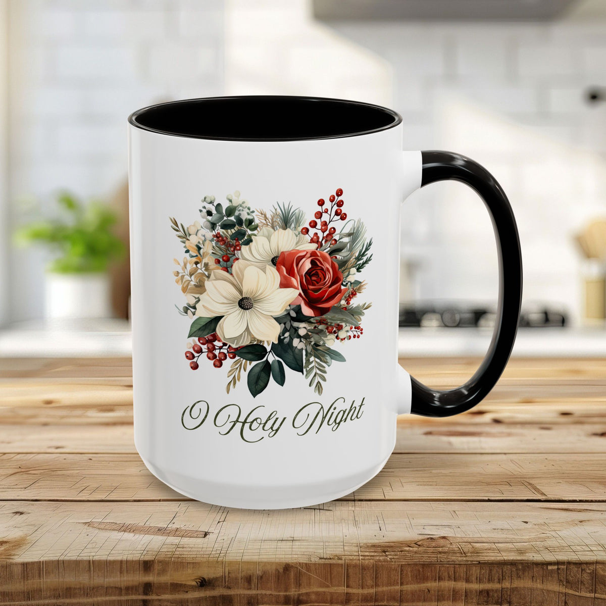 O Holy Night Christmas Floral Mug (11/15oz)