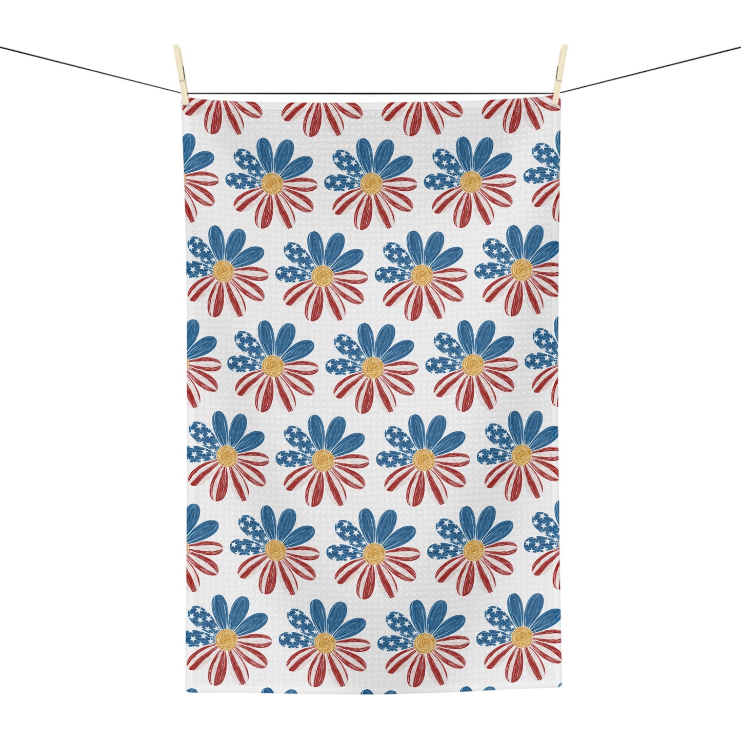 Patriotic American Flag Daisy Pattern Tea Towel