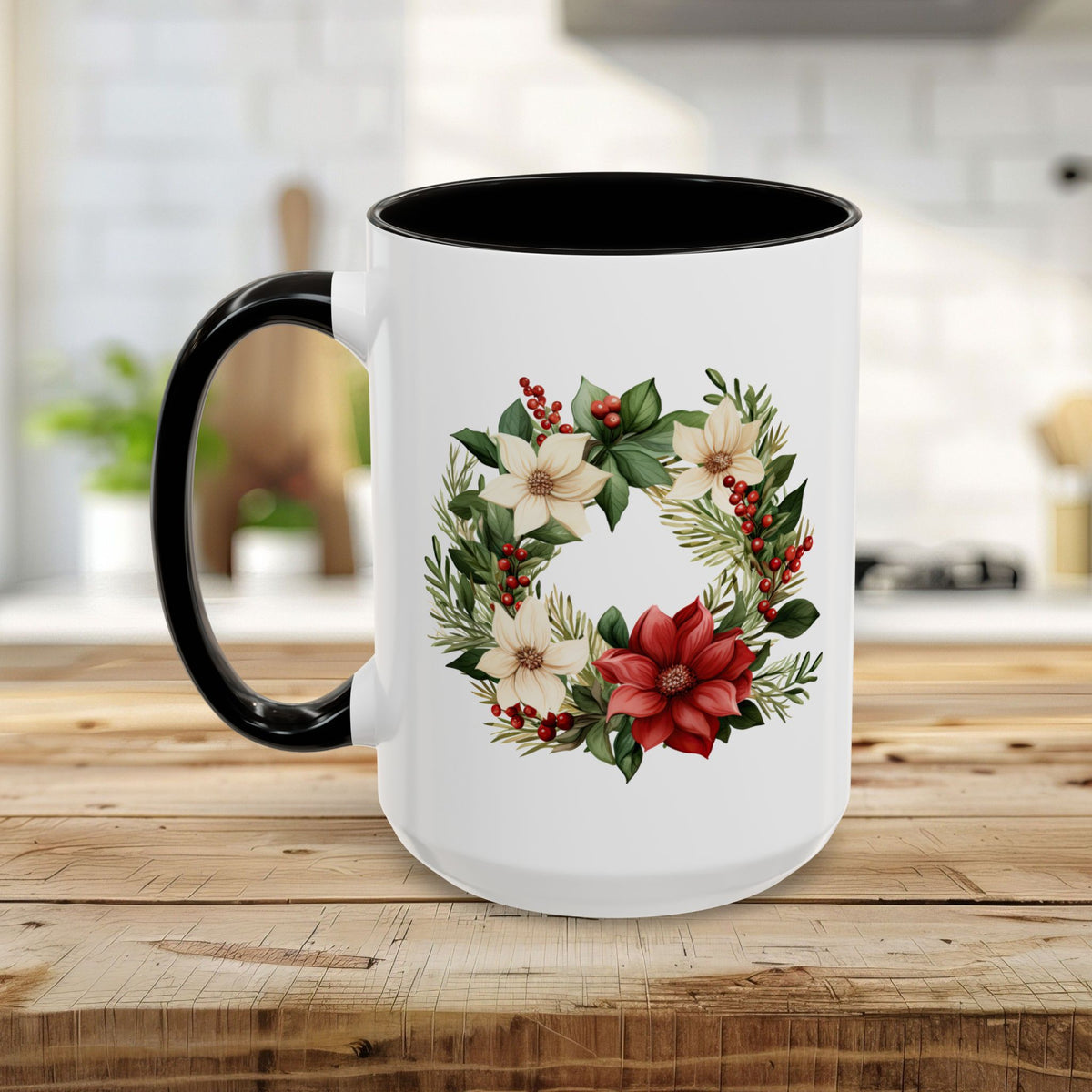 Holiday Poinsettia Wreath Mug (11/15oz)
