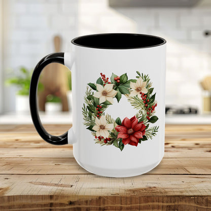 Holiday Poinsettia Wreath Mug (11/15oz)