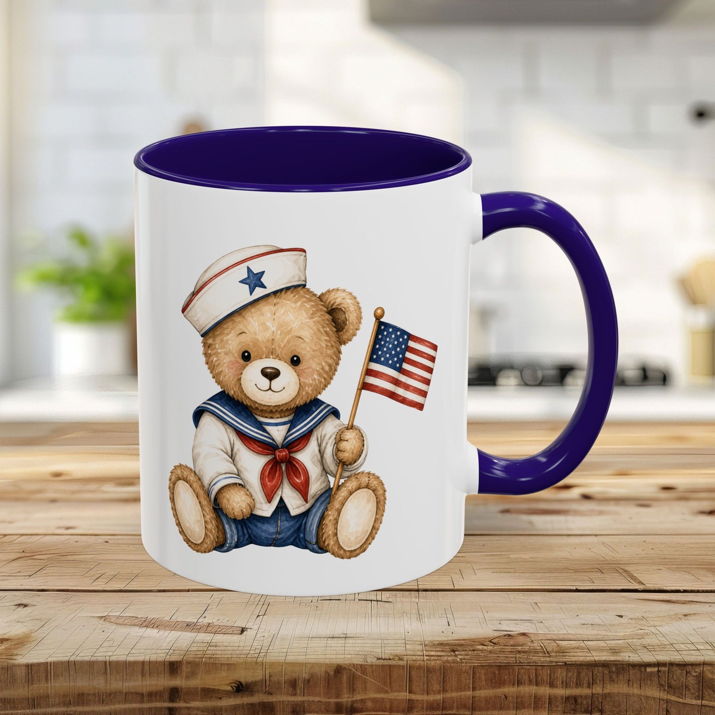 Patriotic Teddy Bear Sailor with Flag Mug (11/15oz)
