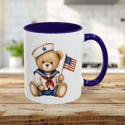 Patriotic Teddy Bear Sailor with Flag Mug (11/15oz)