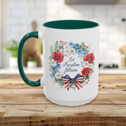 Let Freedom Bloom Patriotic Floral Wreath Mug (11/15oz)